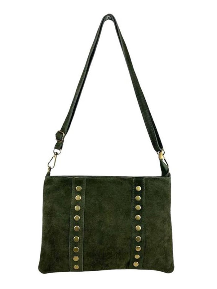 Studded split leather crossbody bag verde-militar