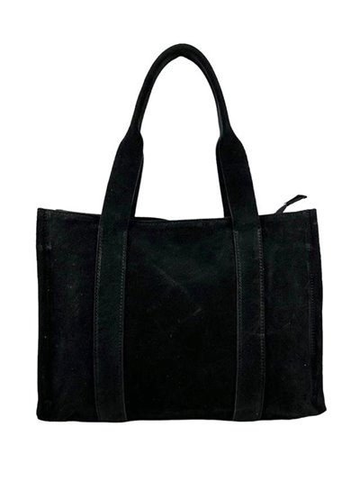 Studded split leather tote bag negro