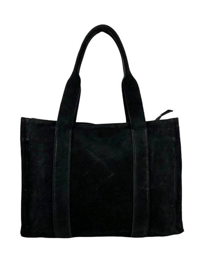 Studded split leather tote bag negro