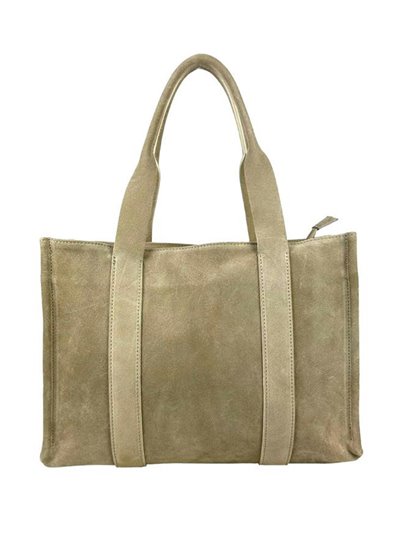 Studded split leather tote bag beige