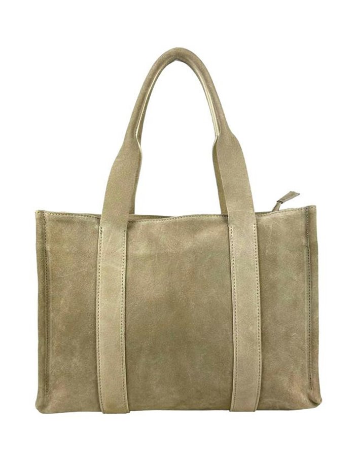 Studded split leather tote bag beige