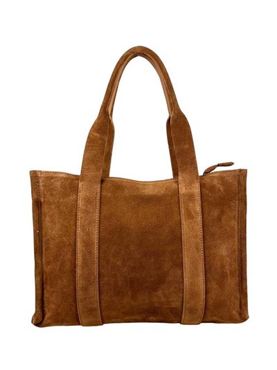 Studded split leather tote bag marron