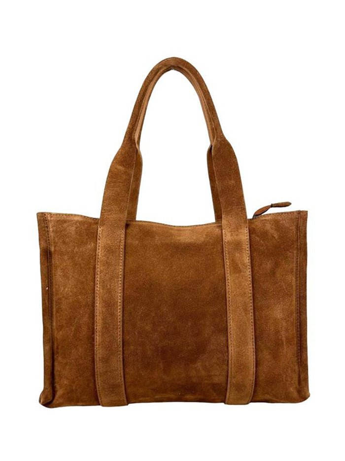 Studded split leather tote bag marron