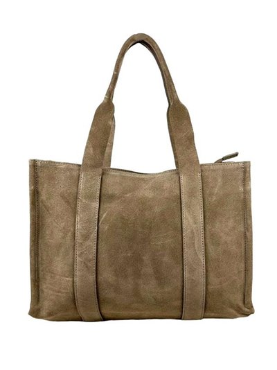 Studded split leather tote bag taupe