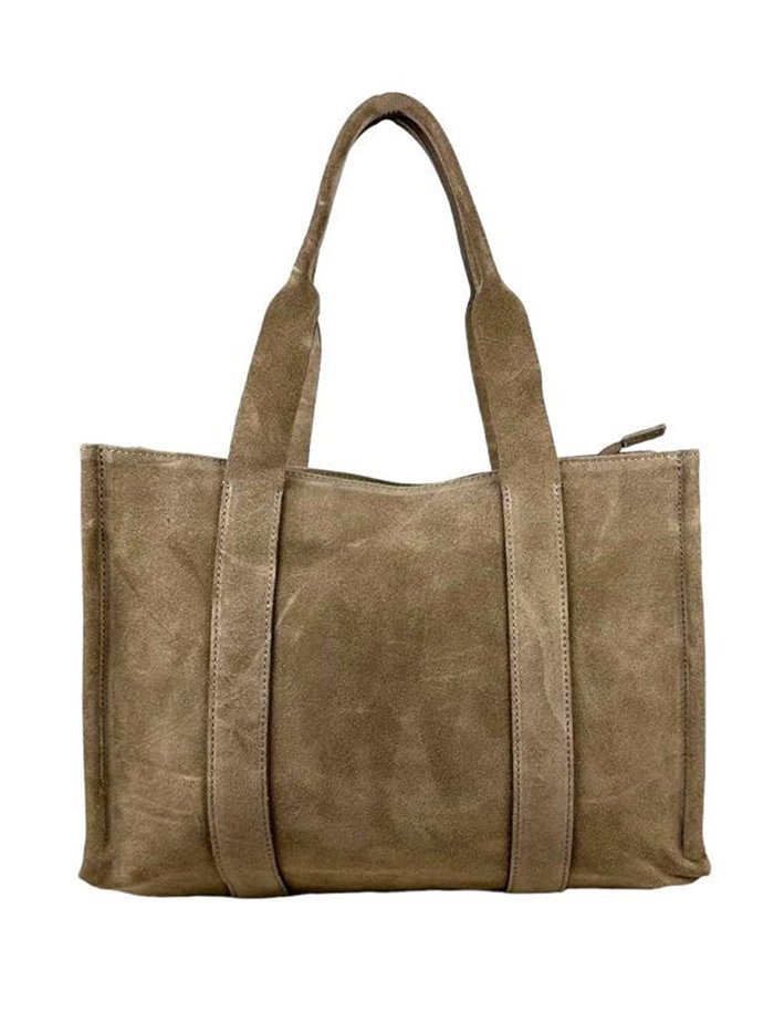 Studded split leather tote bag taupe