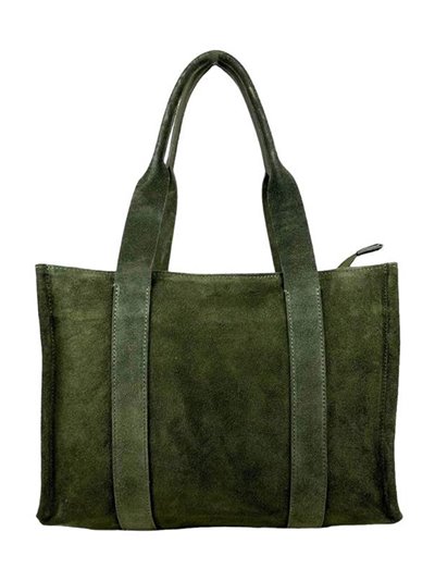 Studded split leather tote bag verde-militar