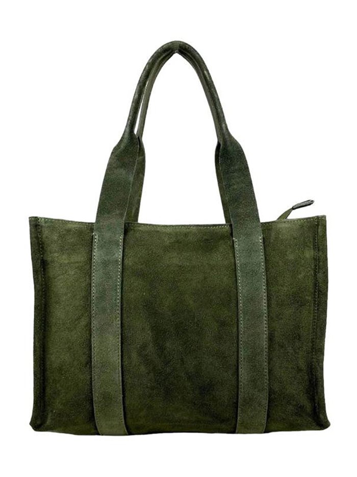 Studded split leather tote bag verde-militar