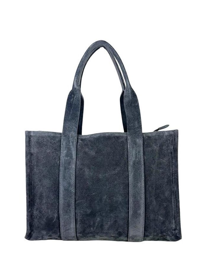 Studded split leather tote bag gris