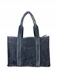 Studded split leather tote bag gris