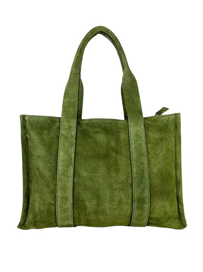 Studded split leather tote bag verde-olivo