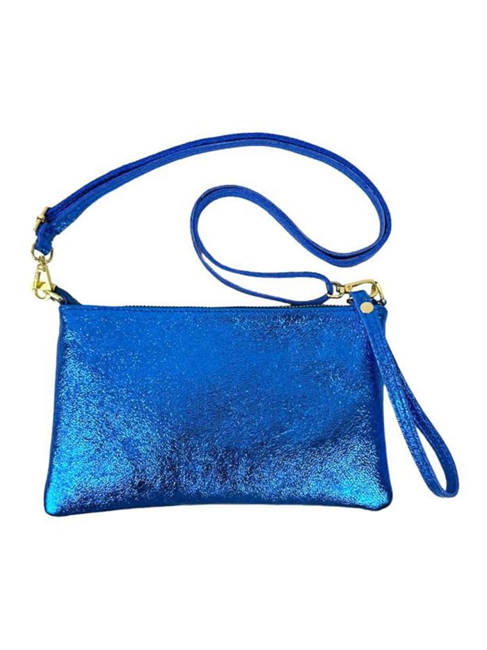 Metallic leather clutch azul-electrico