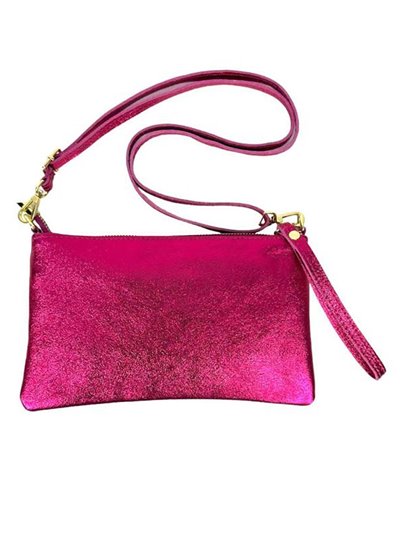 Metallic leather clutch fucsia