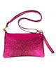 Metallic leather clutch fucsia