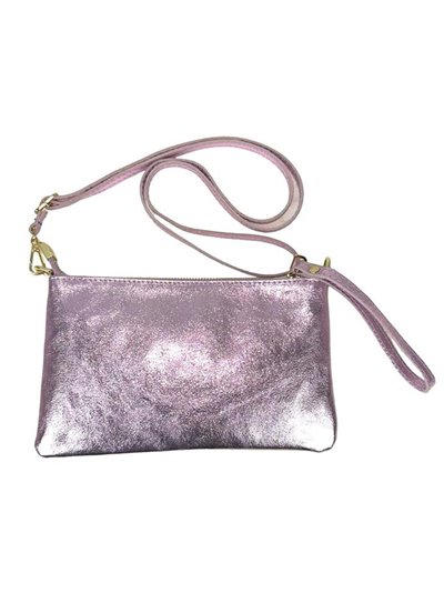 Metallic leather clutch lila