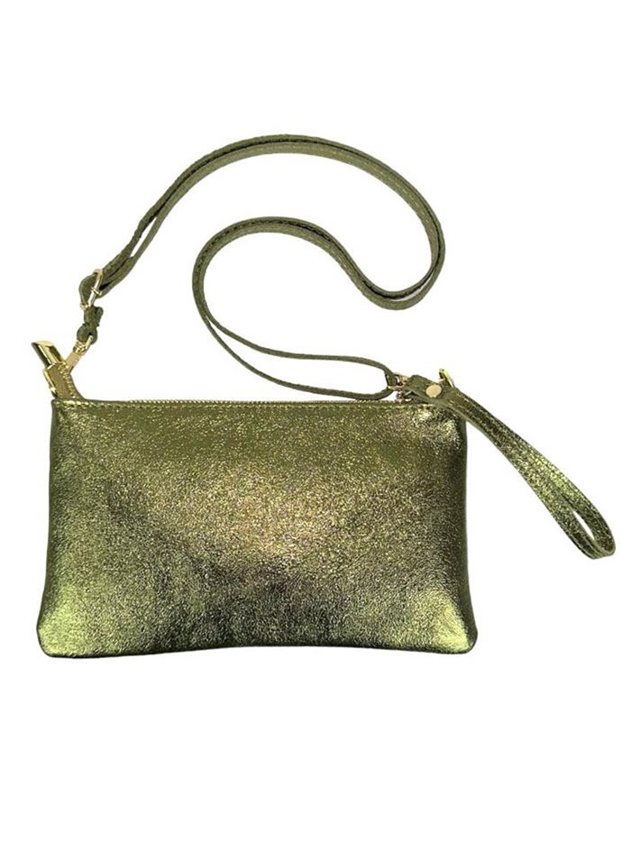 Metallic leather clutch verde-militar