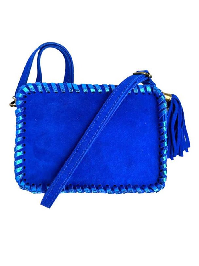 Split leather crossbody bag azul-electrico