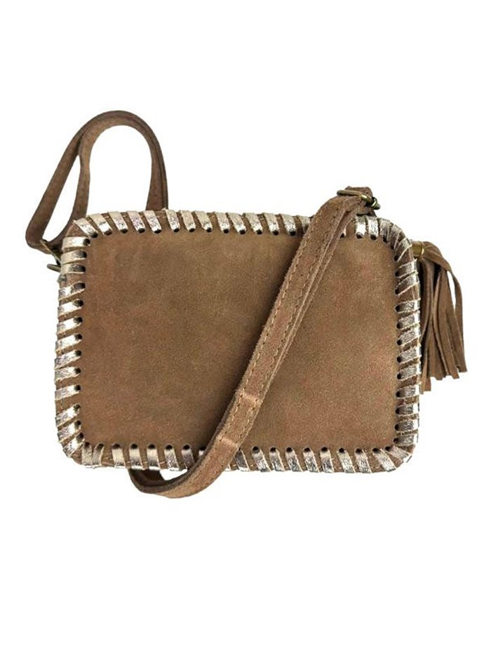 Split leather crossbody bag taupe