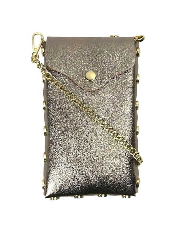 Studded leather mini crossbody bag bronce