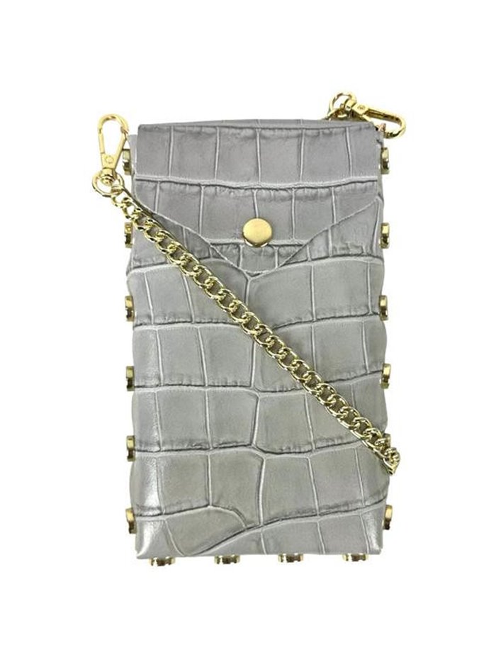 Studded leather mini crossbody bag gris