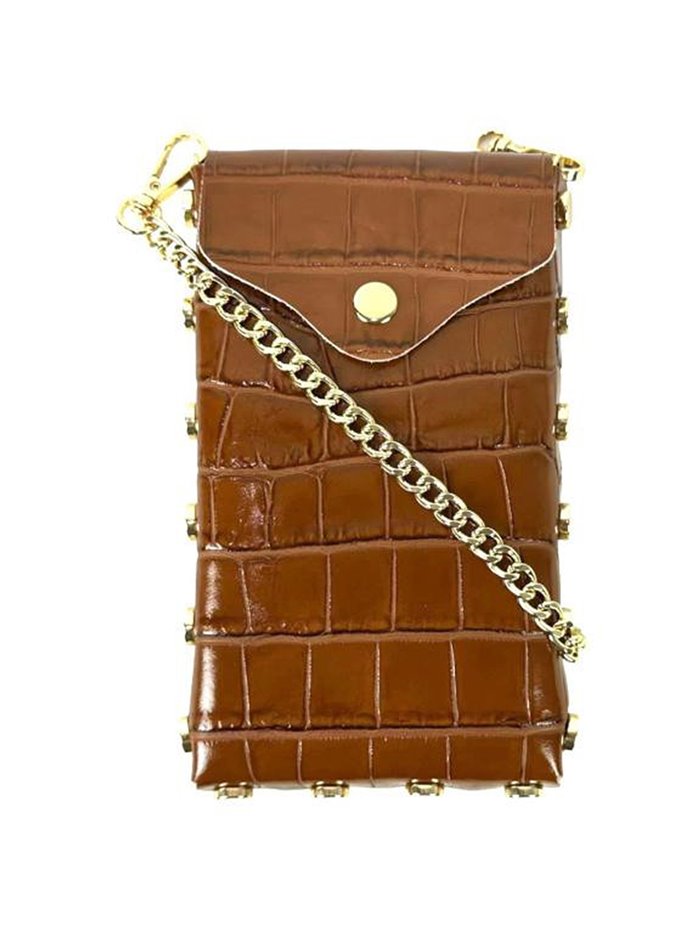 Studded leather mini crossbody bag marron