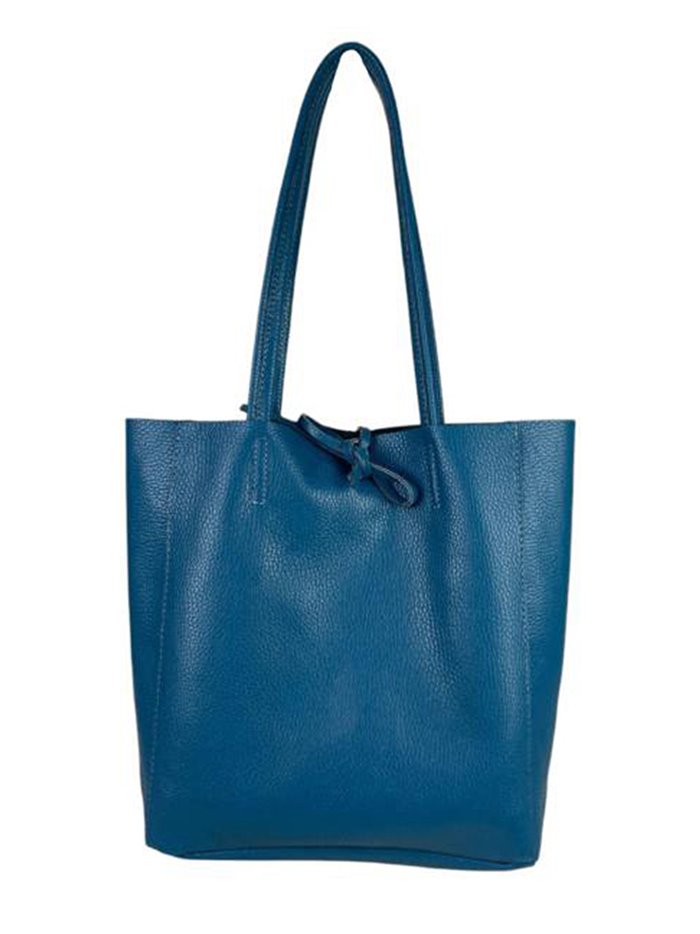 Shopper liso piel azul-petroleo