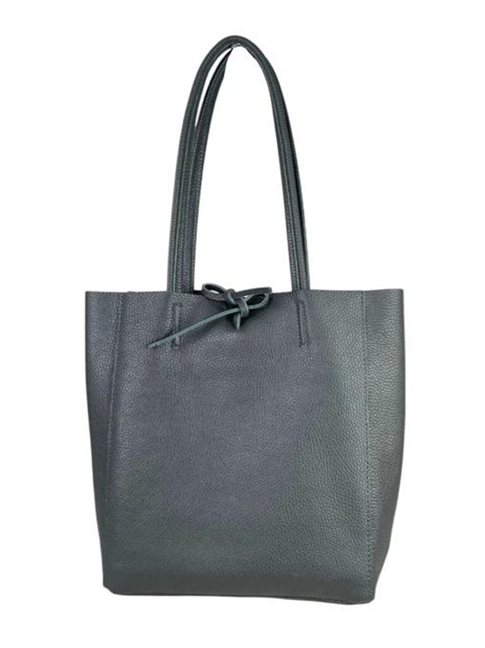 Minimal leather tote bag gris