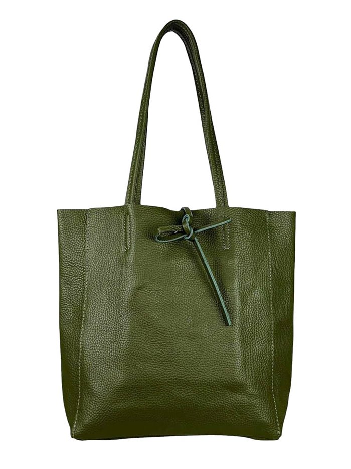 Minimal leather tote bag verde