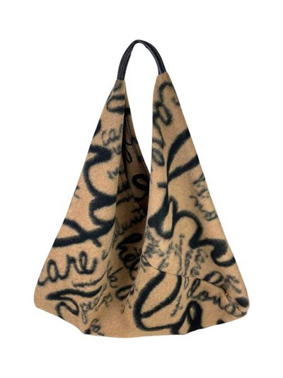 Printed knit tote bag rayas-marron