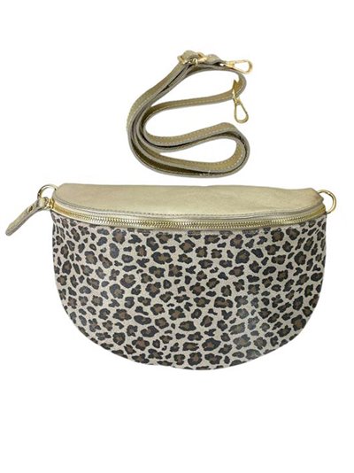 Leather animal print belt bag oro-leopardito