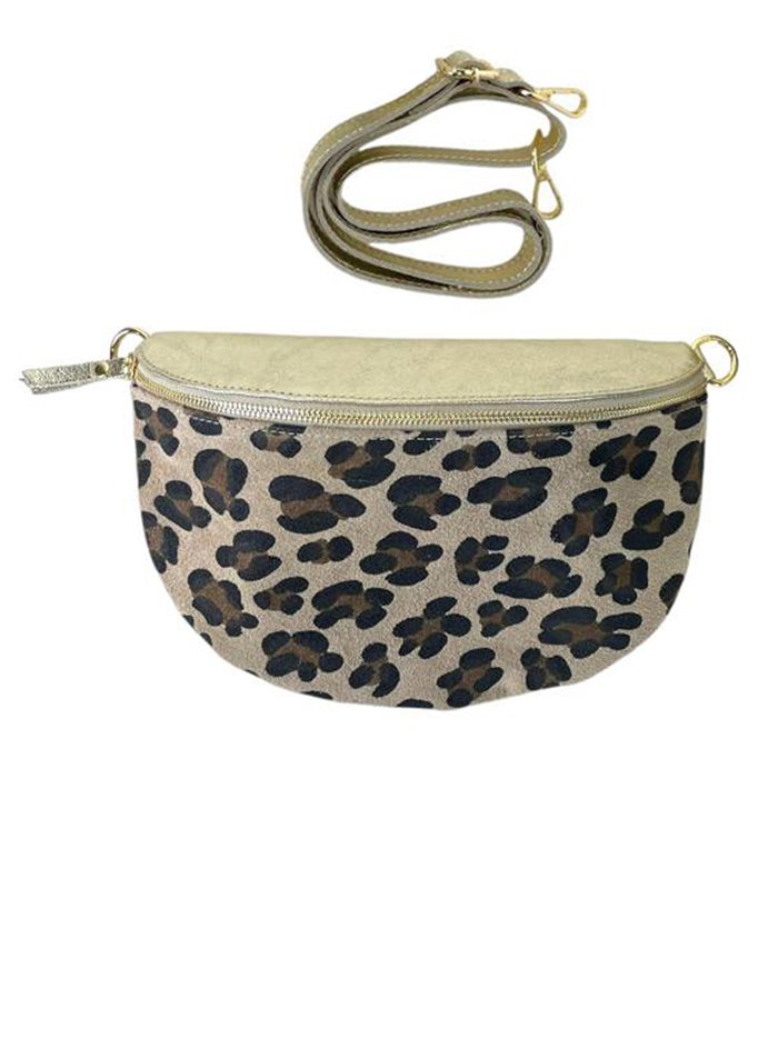 Leather animal print belt bag oro-leopardo