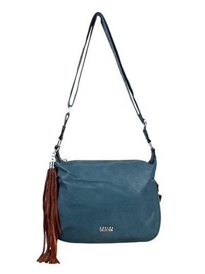 Crossbody bag with tassel azul-vaquero