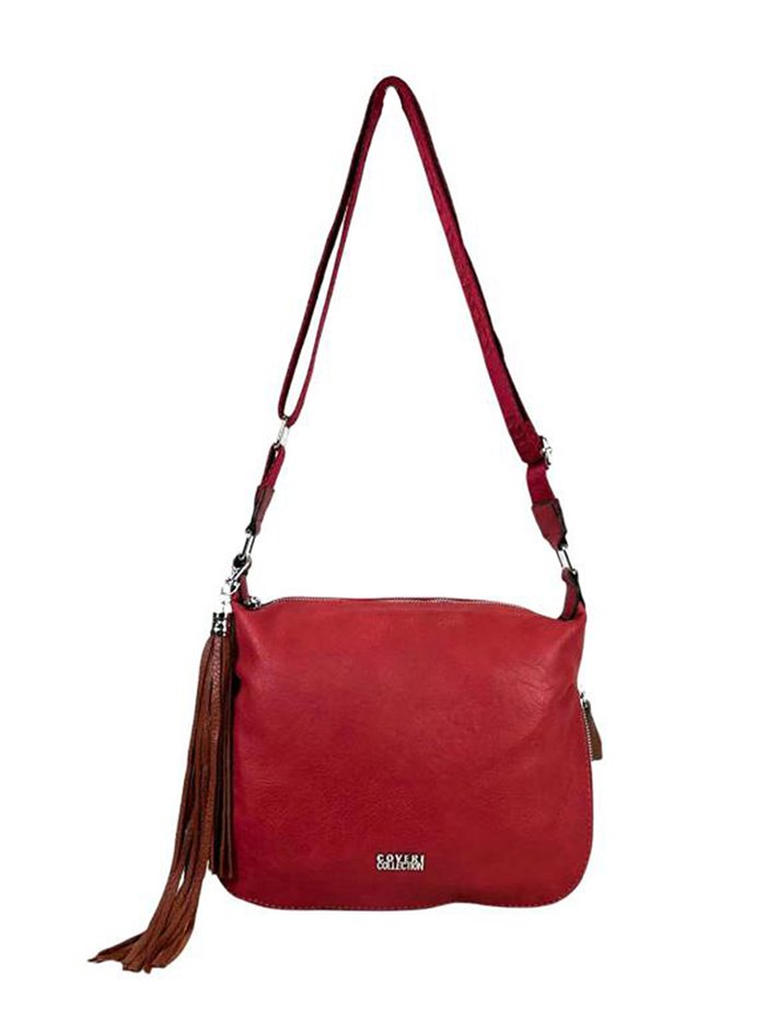 Crossbody bag with tassel rojo