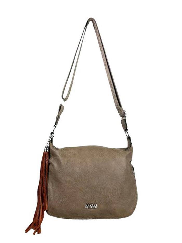 Crossbody bag with tassel taupe