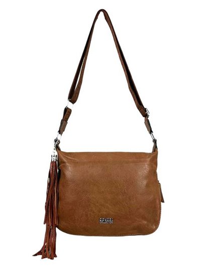 Crossbody bag with tassel marron