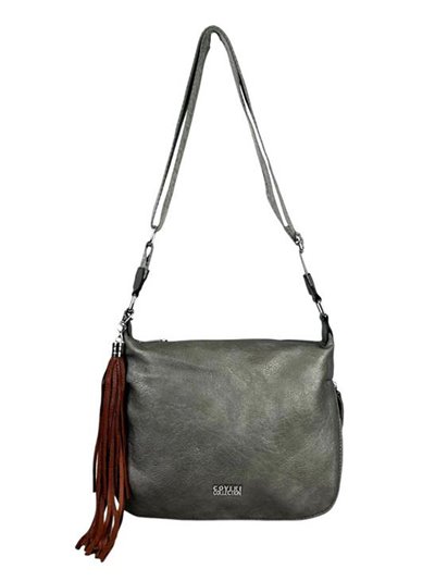 Crossbody bag with tassel gris