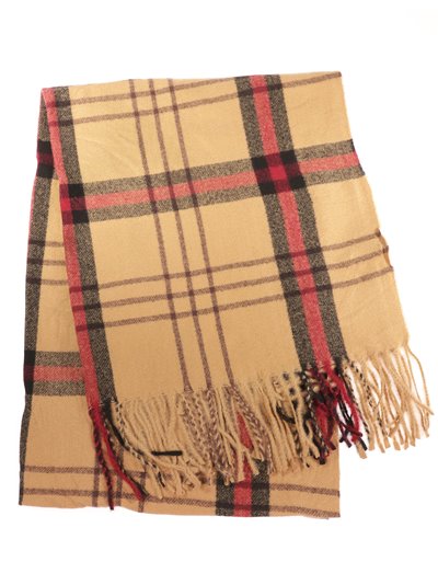 Check scarf with fringing camel