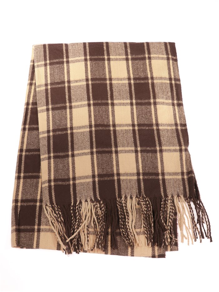 Check scarf with fringing coffee