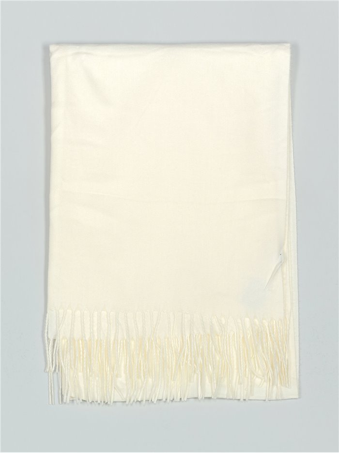 Soft-touch scarf with fringing blanco