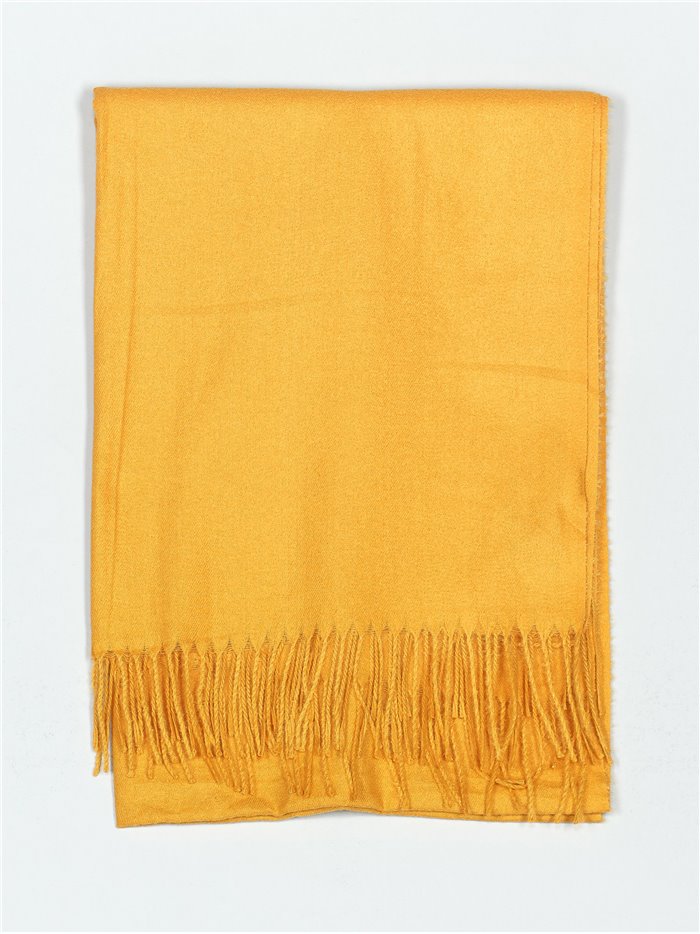 Soft-touch scarf with fringing mostaza