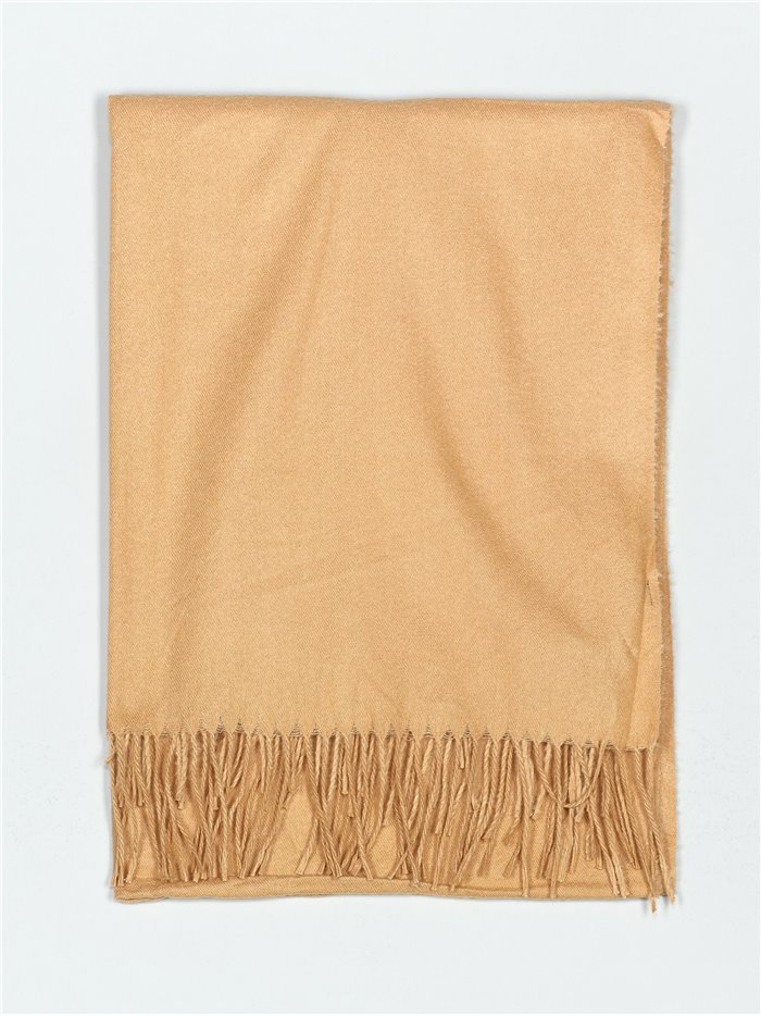 Soft-touch scarf with fringing camel