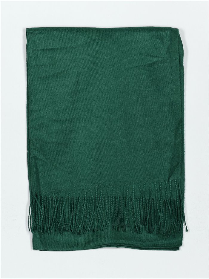 Soft-touch scarf with fringing verde-botella