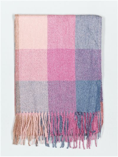 Check scarf with fringing fucsia