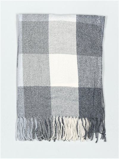 Check scarf with fringing negro