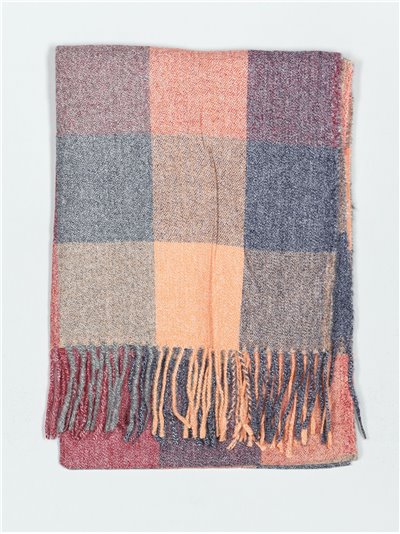 Check scarf with fringing naranja