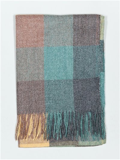 Check scarf with fringing verde