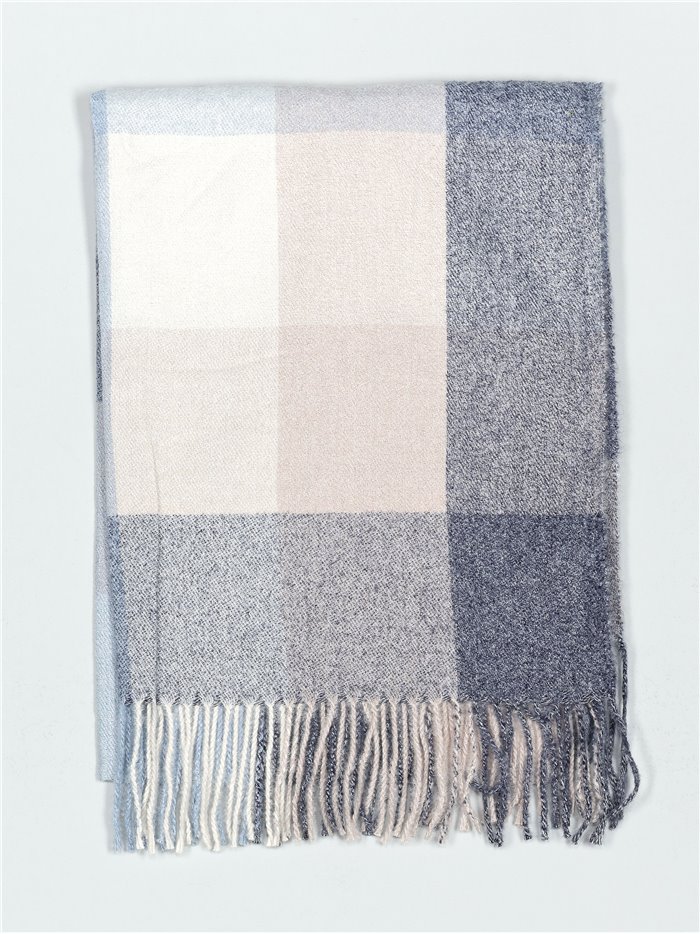 Check scarf with fringing marino