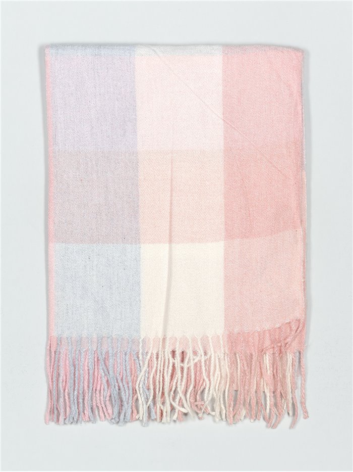 Check scarf with fringing rosa