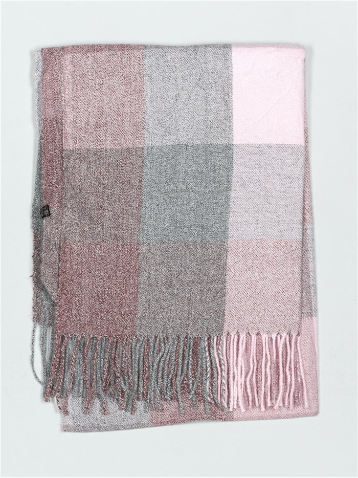 Check scarf with fringing vino