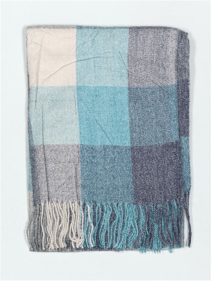 Check scarf with fringing teal