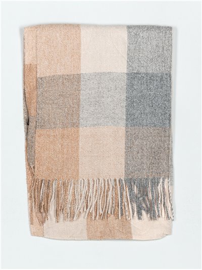 Check scarf with fringing camel